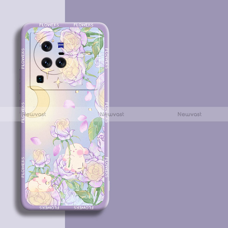 Silicone Candy Rubber Gel Flowers Soft Case Cover S01 for Vivo X80 Pro 5G