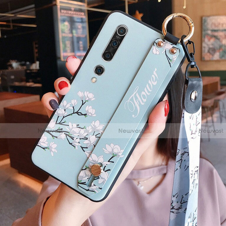 Silicone Candy Rubber Gel Flowers Soft Case Cover S01 for Xiaomi Mi 10 Sky Blue
