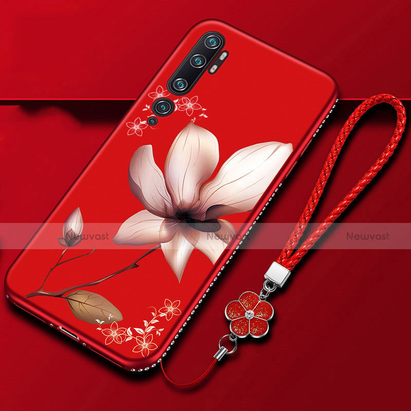 Silicone Candy Rubber Gel Flowers Soft Case Cover S01 for Xiaomi Mi Note 10 Red Wine