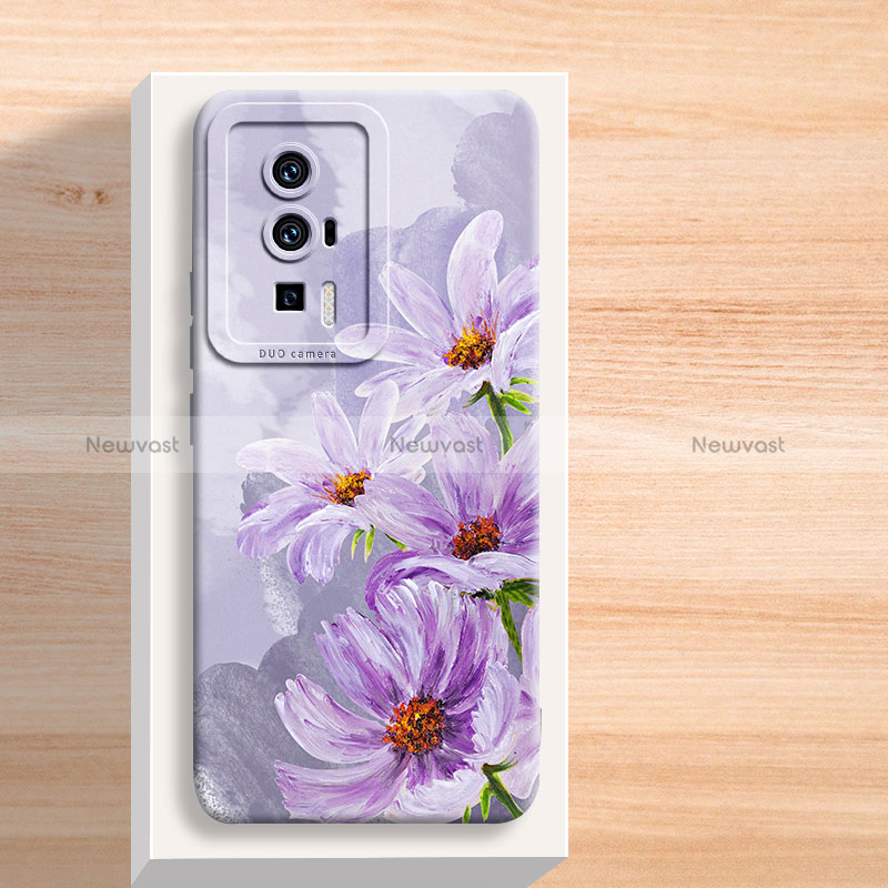 Silicone Candy Rubber Gel Flowers Soft Case Cover S01 for Xiaomi Poco F5 Pro 5G Clove Purple