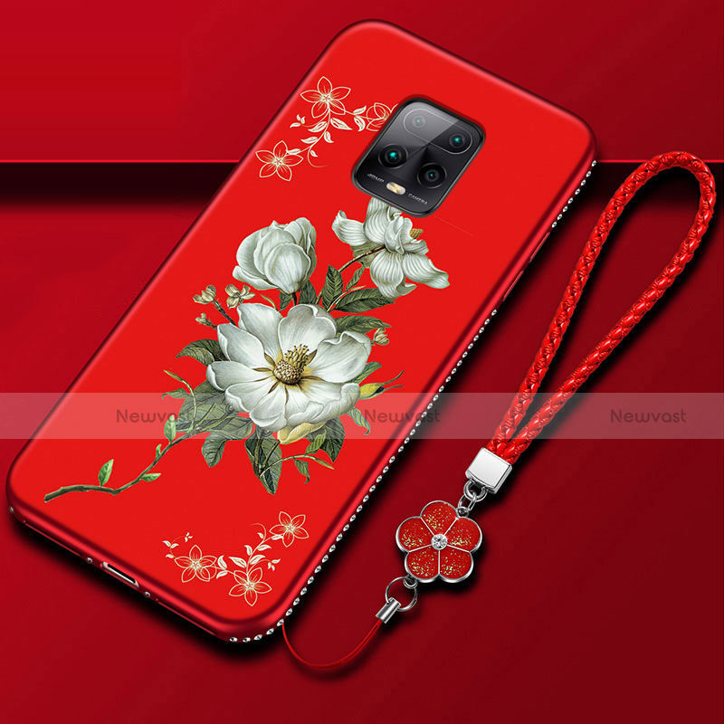 Silicone Candy Rubber Gel Flowers Soft Case Cover S01 for Xiaomi Redmi 10X Pro 5G Red