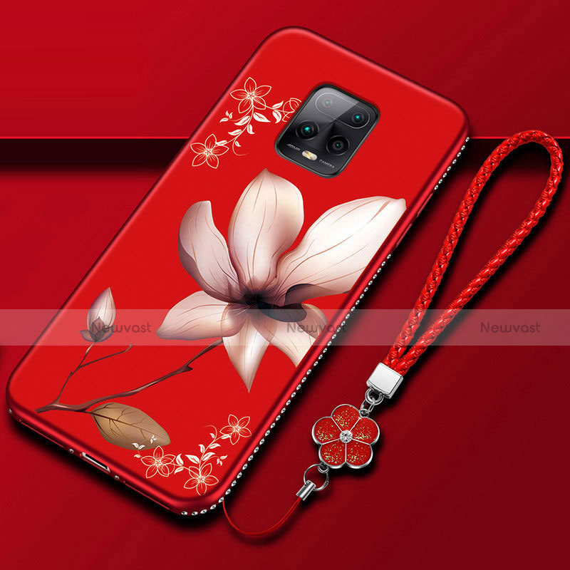 Silicone Candy Rubber Gel Flowers Soft Case Cover S01 for Xiaomi Redmi 10X Pro 5G Red Wine