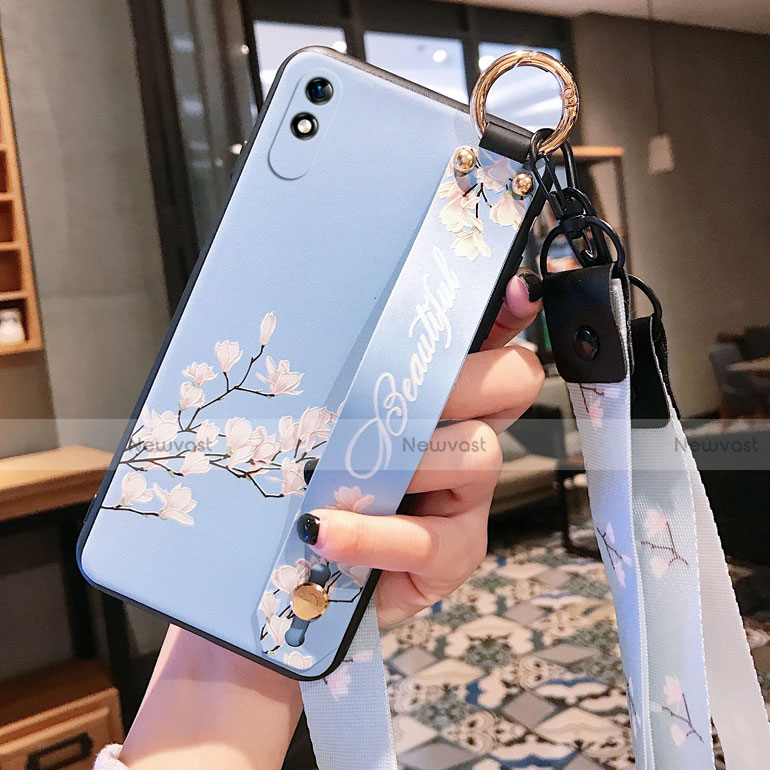 Silicone Candy Rubber Gel Flowers Soft Case Cover S01 for Xiaomi Redmi 9i Mint Blue