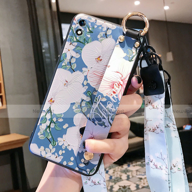 Silicone Candy Rubber Gel Flowers Soft Case Cover S01 for Xiaomi Redmi 9i Sky Blue