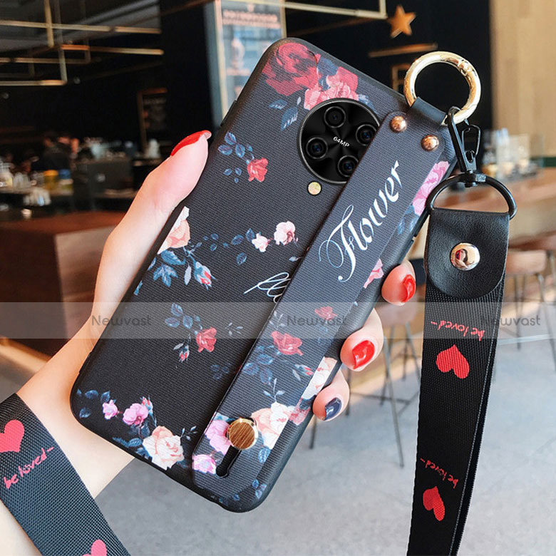 Silicone Candy Rubber Gel Flowers Soft Case Cover S01 for Xiaomi Redmi K30 Pro 5G Black