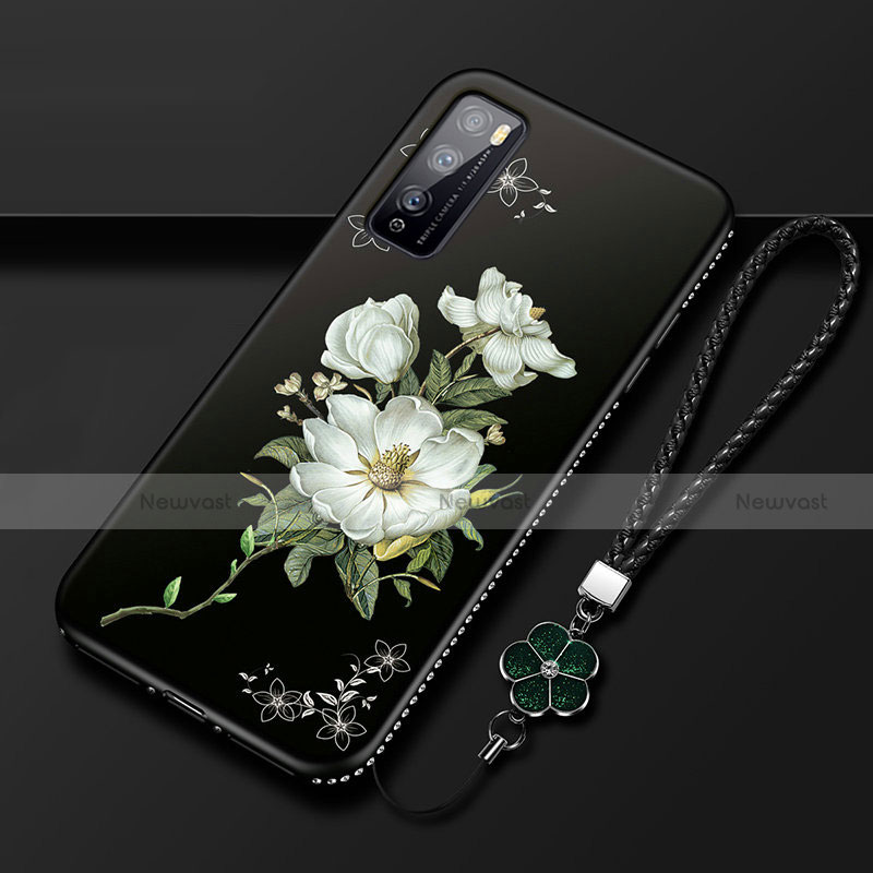 Silicone Candy Rubber Gel Flowers Soft Case Cover S02 for Huawei Enjoy 20 Pro 5G White