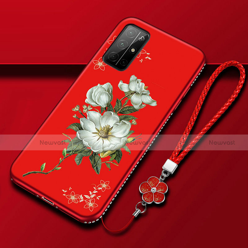 Silicone Candy Rubber Gel Flowers Soft Case Cover S02 for Huawei Honor 30S Red