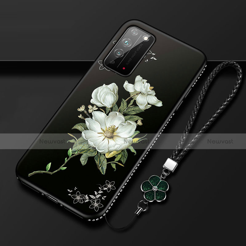 Silicone Candy Rubber Gel Flowers Soft Case Cover S02 for Huawei Honor X10 5G White