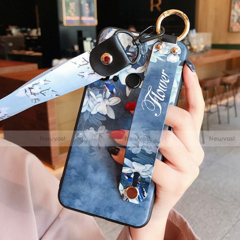 Silicone Candy Rubber Gel Flowers Soft Case Cover S02 for Huawei Nova 5i Blue