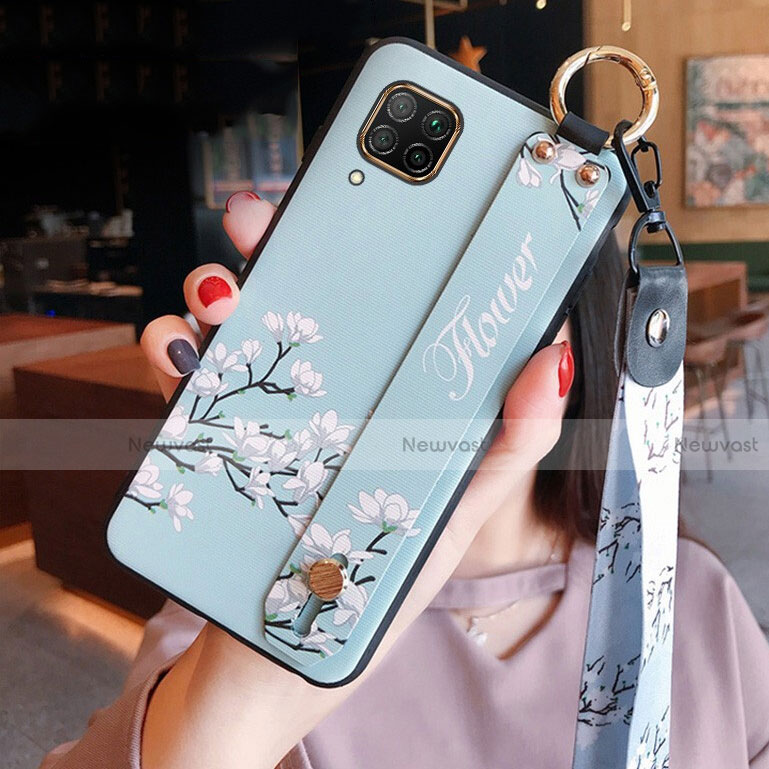 Silicone Candy Rubber Gel Flowers Soft Case Cover S02 for Huawei Nova 6 SE Cyan