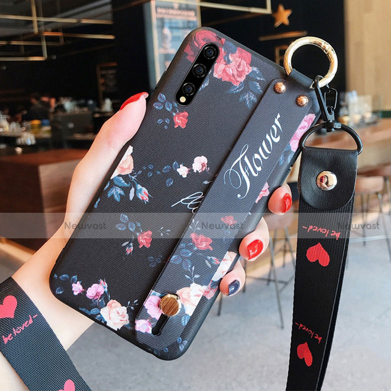 Silicone Candy Rubber Gel Flowers Soft Case Cover S02 for Huawei P smart S Black