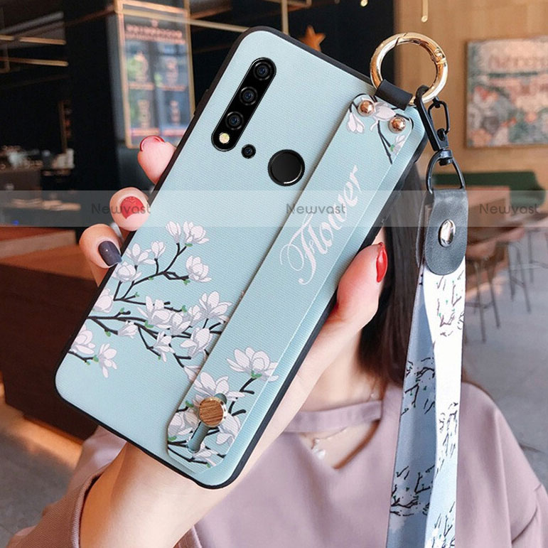 Silicone Candy Rubber Gel Flowers Soft Case Cover S02 for Huawei P20 Lite (2019) Cyan