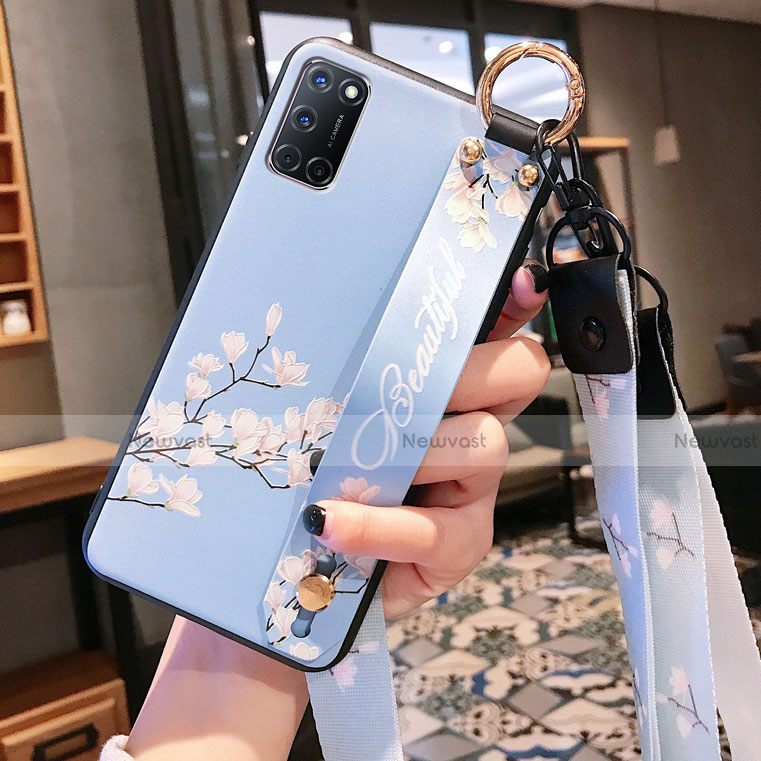 Silicone Candy Rubber Gel Flowers Soft Case Cover S02 for Oppo A72 Sky Blue