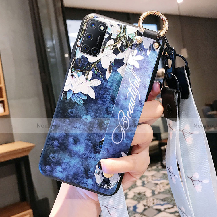 Silicone Candy Rubber Gel Flowers Soft Case Cover S02 for Oppo A92 Blue