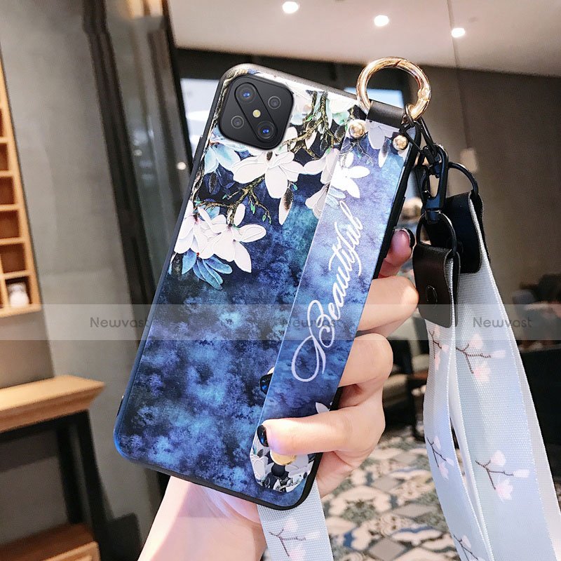 Silicone Candy Rubber Gel Flowers Soft Case Cover S02 for Oppo A92s 5G Blue