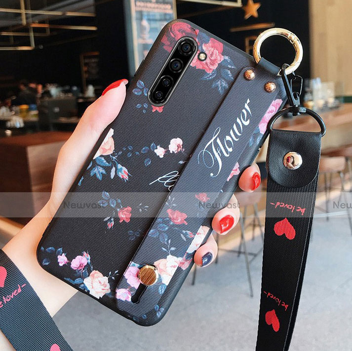 Silicone Candy Rubber Gel Flowers Soft Case Cover S02 for Oppo F15 Black