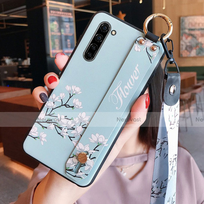 Silicone Candy Rubber Gel Flowers Soft Case Cover S02 for Oppo F15 Sky Blue