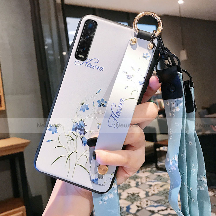 Silicone Candy Rubber Gel Flowers Soft Case Cover S02 for Oppo Find X2 Pro White