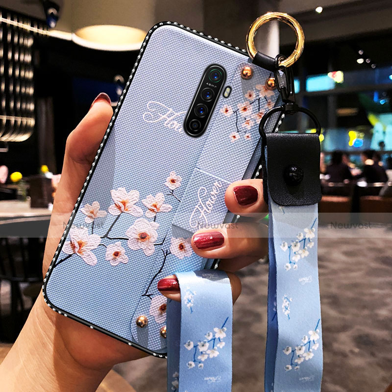 Silicone Candy Rubber Gel Flowers Soft Case Cover S02 for Oppo Reno Ace Blue