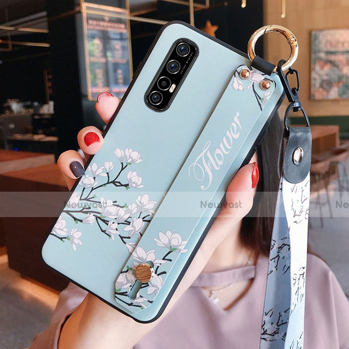 Silicone Candy Rubber Gel Flowers Soft Case Cover S02 for Oppo Reno3 Pro Sky Blue