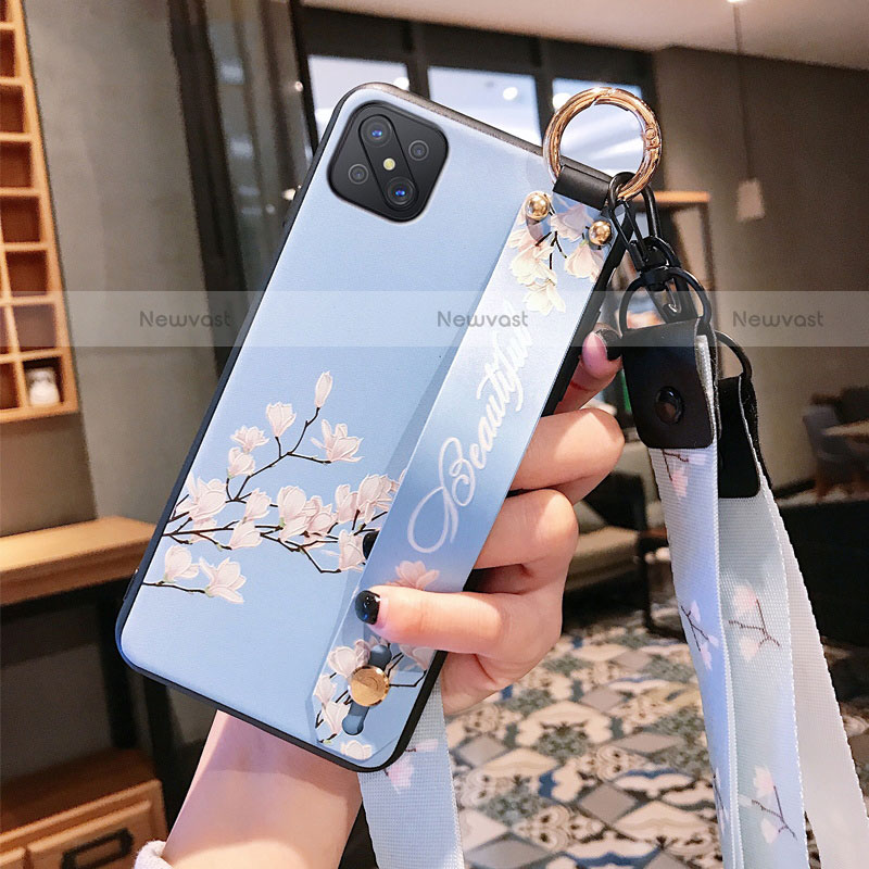 Silicone Candy Rubber Gel Flowers Soft Case Cover S02 for Oppo Reno4 Z 5G Sky Blue