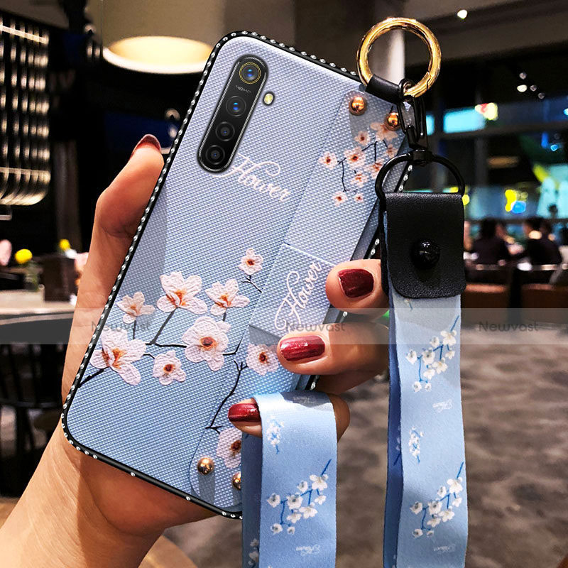 Silicone Candy Rubber Gel Flowers Soft Case Cover S02 for Realme X2 Sky Blue