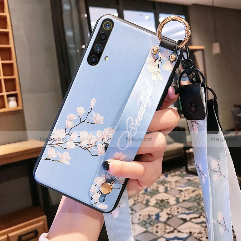 Silicone Candy Rubber Gel Flowers Soft Case Cover S02 for Realme X50 5G Cyan