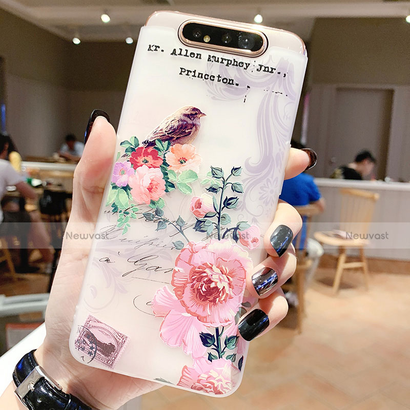 Silicone Candy Rubber Gel Flowers Soft Case Cover S02 for Samsung Galaxy A80