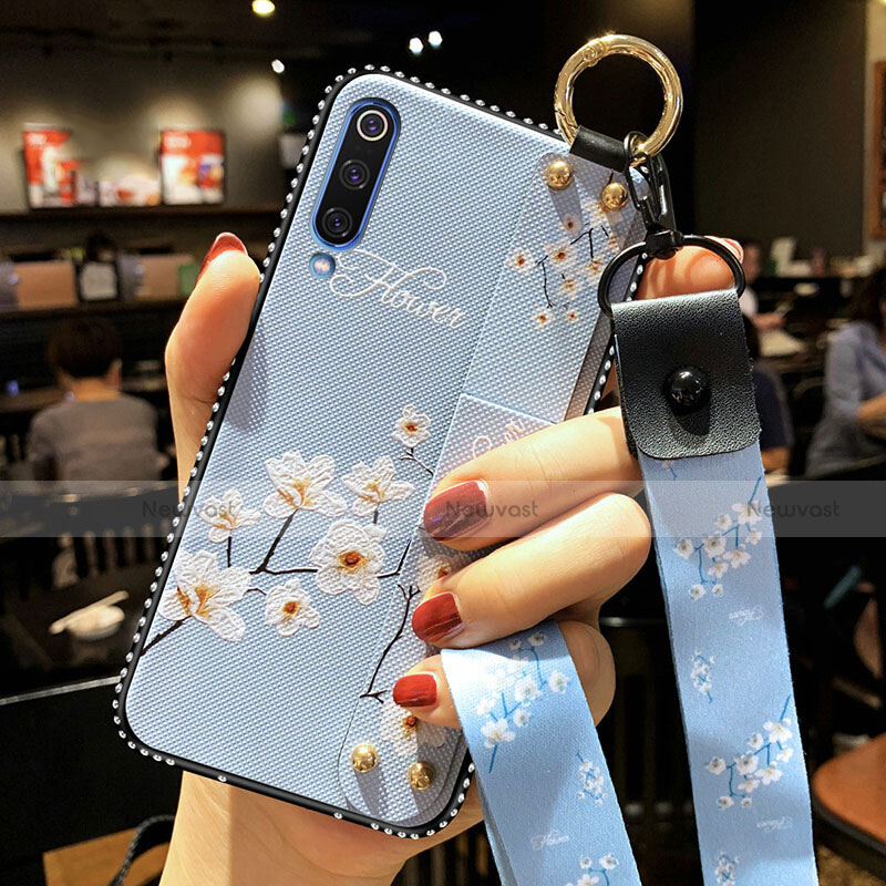 Silicone Candy Rubber Gel Flowers Soft Case Cover S02 for Samsung Galaxy A90 5G Sky Blue