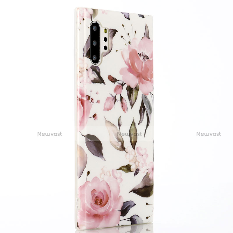 Silicone Candy Rubber Gel Flowers Soft Case Cover S02 for Samsung Galaxy Note 10 Plus Pink