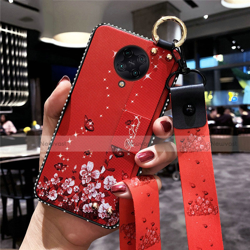 Silicone Candy Rubber Gel Flowers Soft Case Cover S02 for Xiaomi Poco F2 Pro Red