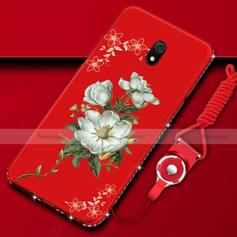 Silicone Candy Rubber Gel Flowers Soft Case Cover S02 for Xiaomi Redmi 8A Red