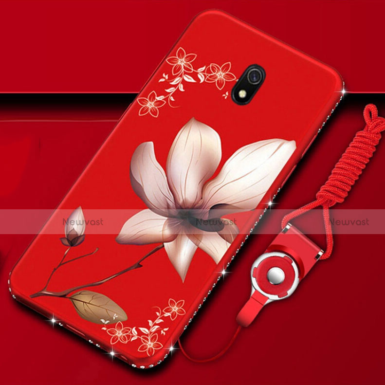 Silicone Candy Rubber Gel Flowers Soft Case Cover S02 for Xiaomi Redmi 8A Red Wine