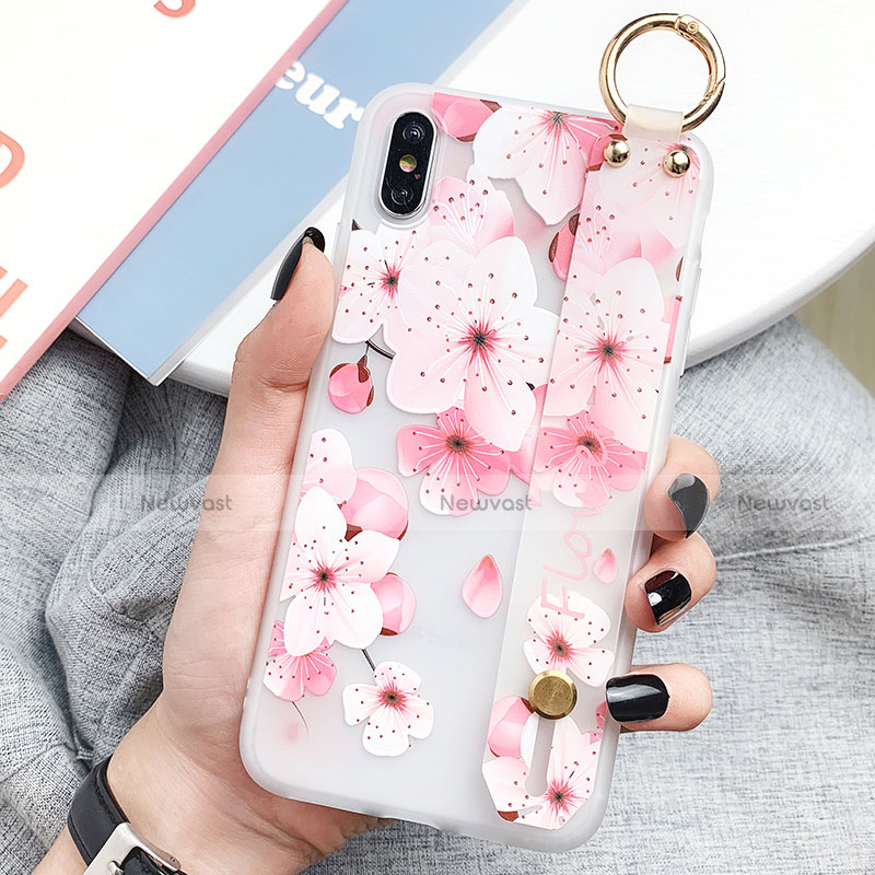 Silicone Candy Rubber Gel Flowers Soft Case Cover S03 for Apple iPhone X Pink