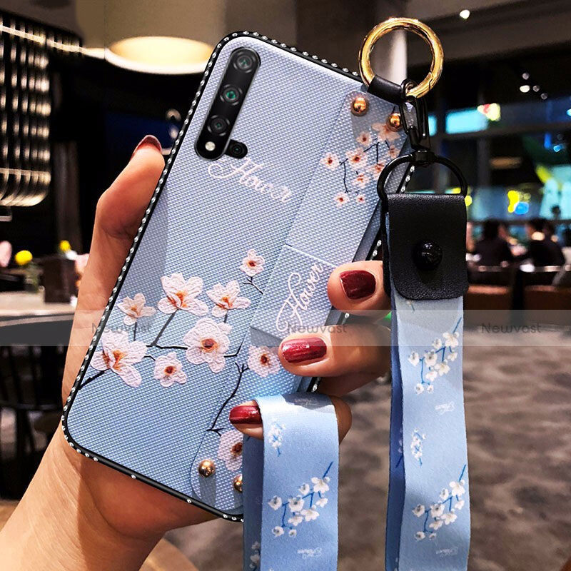 Silicone Candy Rubber Gel Flowers Soft Case Cover S03 for Huawei Nova 5 Pro Sky Blue