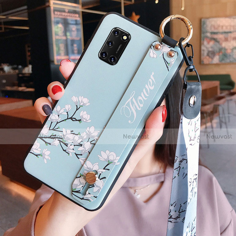 Silicone Candy Rubber Gel Flowers Soft Case Cover S03 for Oppo A52 Sky Blue