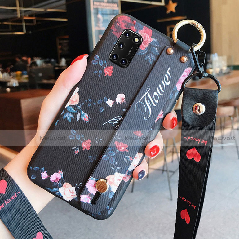 Silicone Candy Rubber Gel Flowers Soft Case Cover S03 for Oppo A72 Black