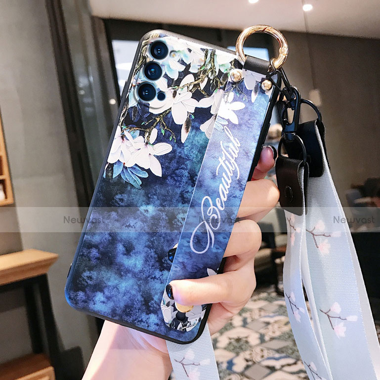 Silicone Candy Rubber Gel Flowers Soft Case Cover S03 for Oppo Reno4 5G Blue