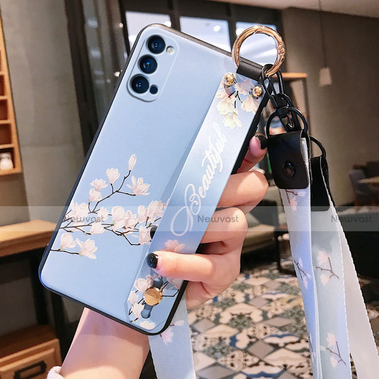 Silicone Candy Rubber Gel Flowers Soft Case Cover S03 for Oppo Reno4 Pro 5G Sky Blue