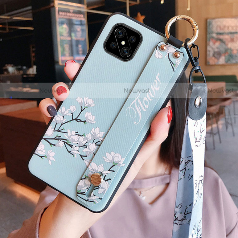 Silicone Candy Rubber Gel Flowers Soft Case Cover S03 for Oppo Reno4 Z 5G Sky Blue