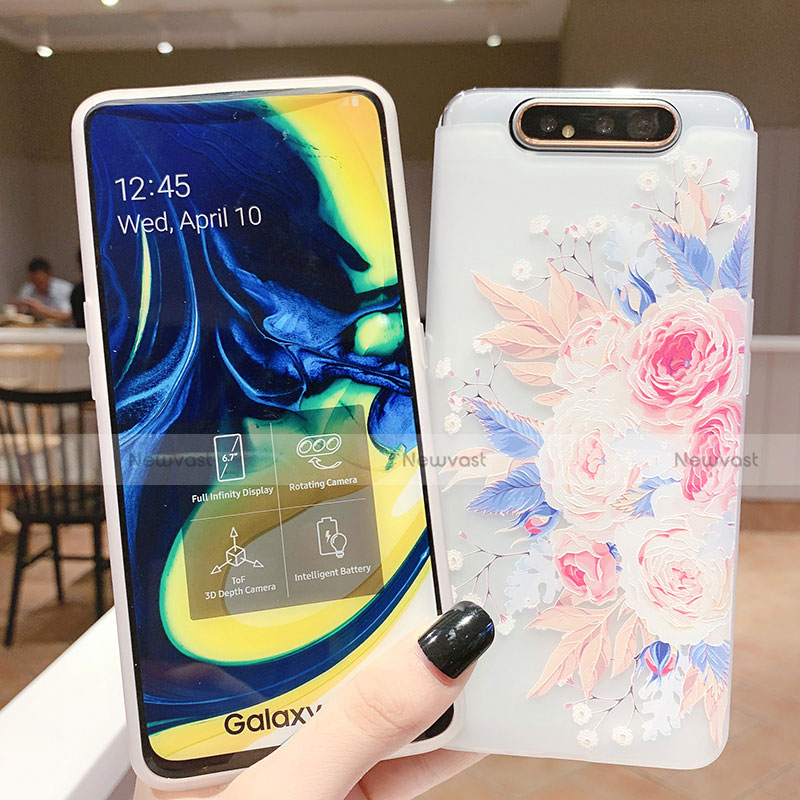 Silicone Candy Rubber Gel Flowers Soft Case Cover S03 for Samsung Galaxy A80