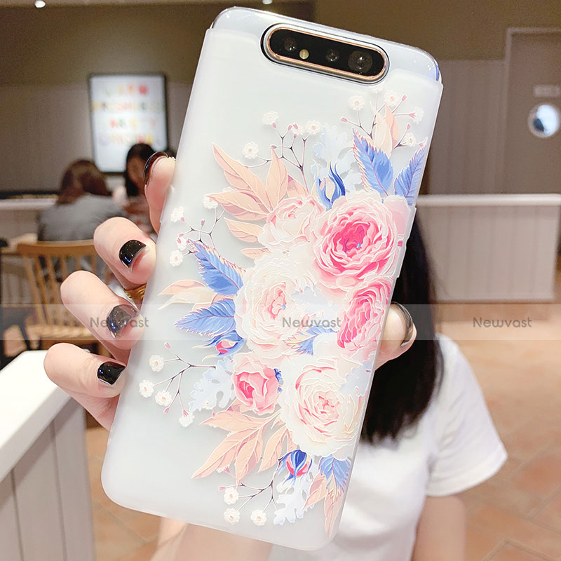 Silicone Candy Rubber Gel Flowers Soft Case Cover S03 for Samsung Galaxy A80