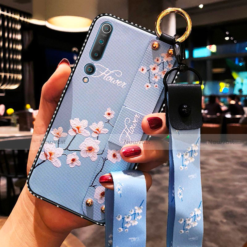 Silicone Candy Rubber Gel Flowers Soft Case Cover S03 for Xiaomi Mi 10 Sky Blue