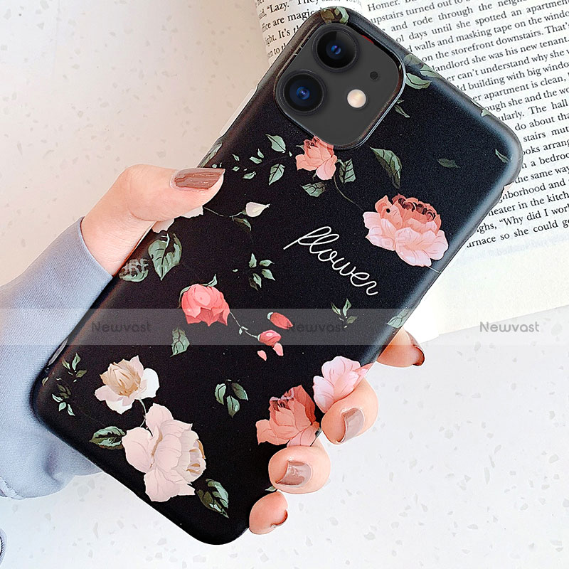 Silicone Candy Rubber Gel Flowers Soft Case Cover S04 for Apple iPhone 11 Black