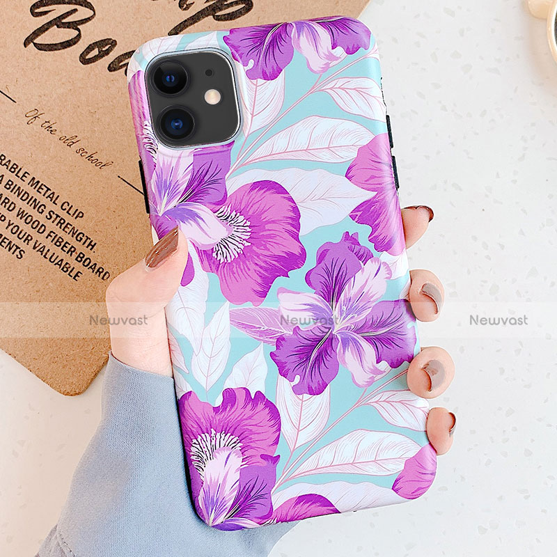 Silicone Candy Rubber Gel Flowers Soft Case Cover S04 for Apple iPhone 11 Purple