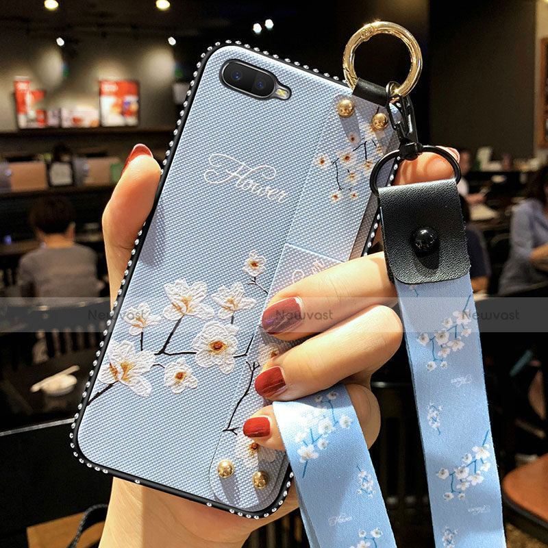 Silicone Candy Rubber Gel Flowers Soft Case Cover S04 for Oppo K1 Sky Blue