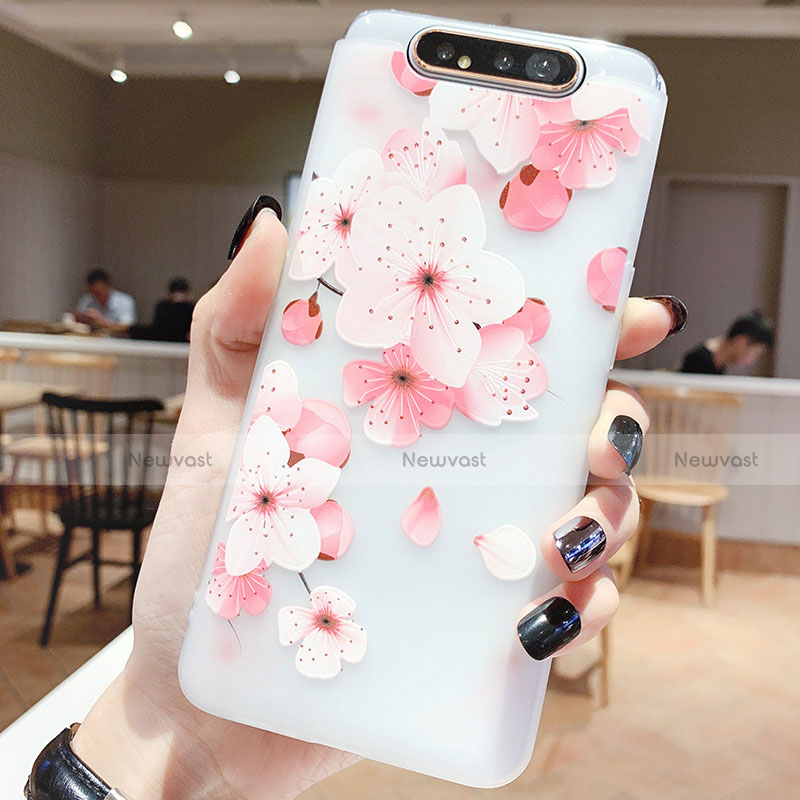 Silicone Candy Rubber Gel Flowers Soft Case Cover S04 for Samsung Galaxy A80