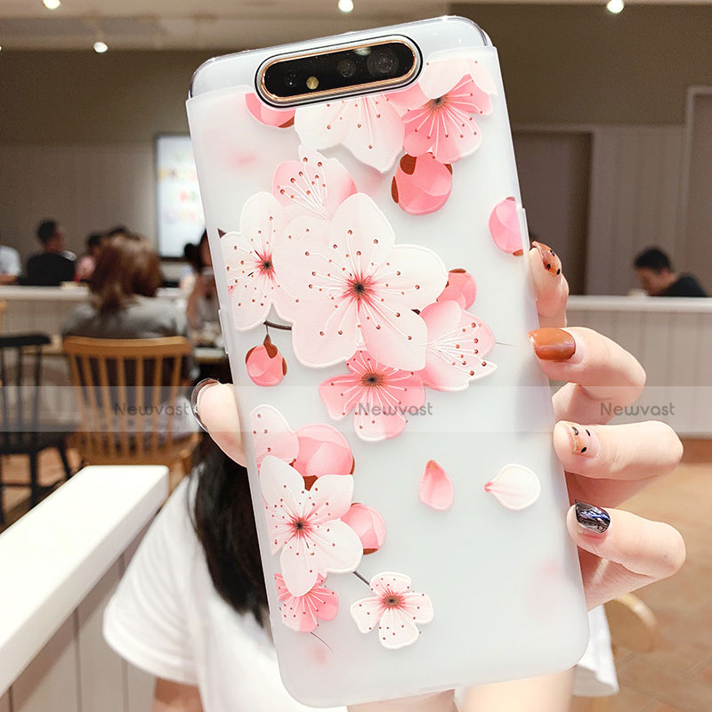 Silicone Candy Rubber Gel Flowers Soft Case Cover S04 for Samsung Galaxy A80