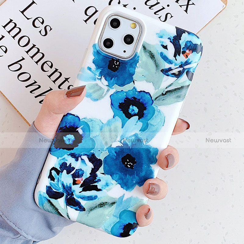 Silicone Candy Rubber Gel Flowers Soft Case Cover S05 for Apple iPhone 11 Pro Blue