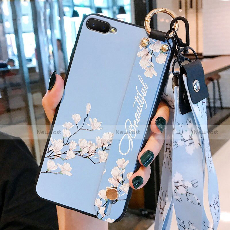 Silicone Candy Rubber Gel Flowers Soft Case Cover S05 for Oppo R17 Neo Sky Blue